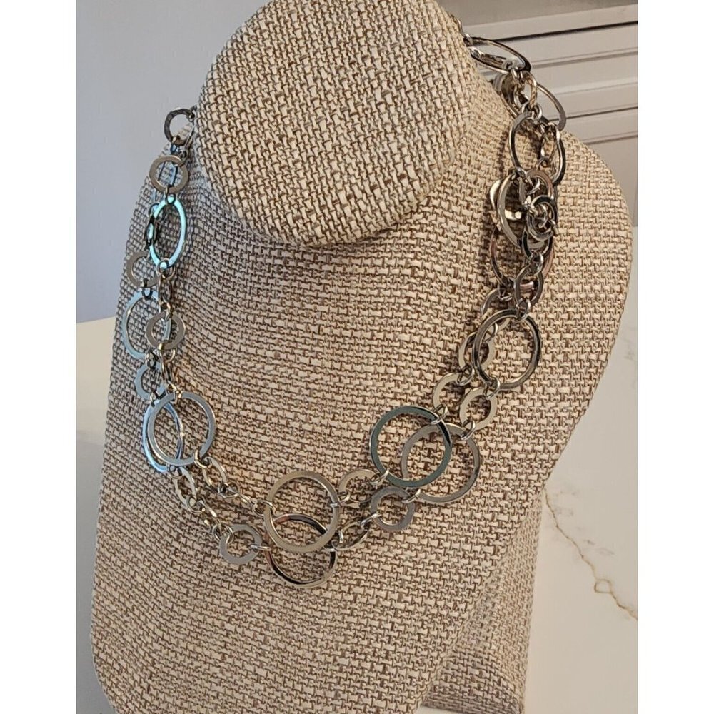 Chico's Silver Tone Necklace Connected Circle Metal Chains - Picture 3 of 7